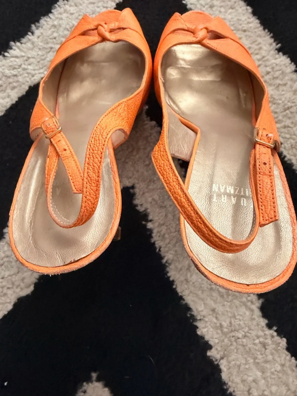 Stuart Weitzman Orange Slingback Peep-Toe Heels